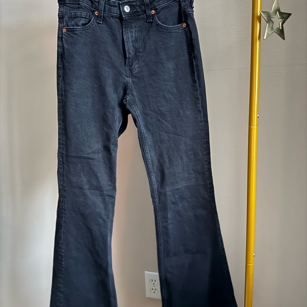 H&M Black Flare Jeans Size 4 High Rise Stretch Denim Y2K